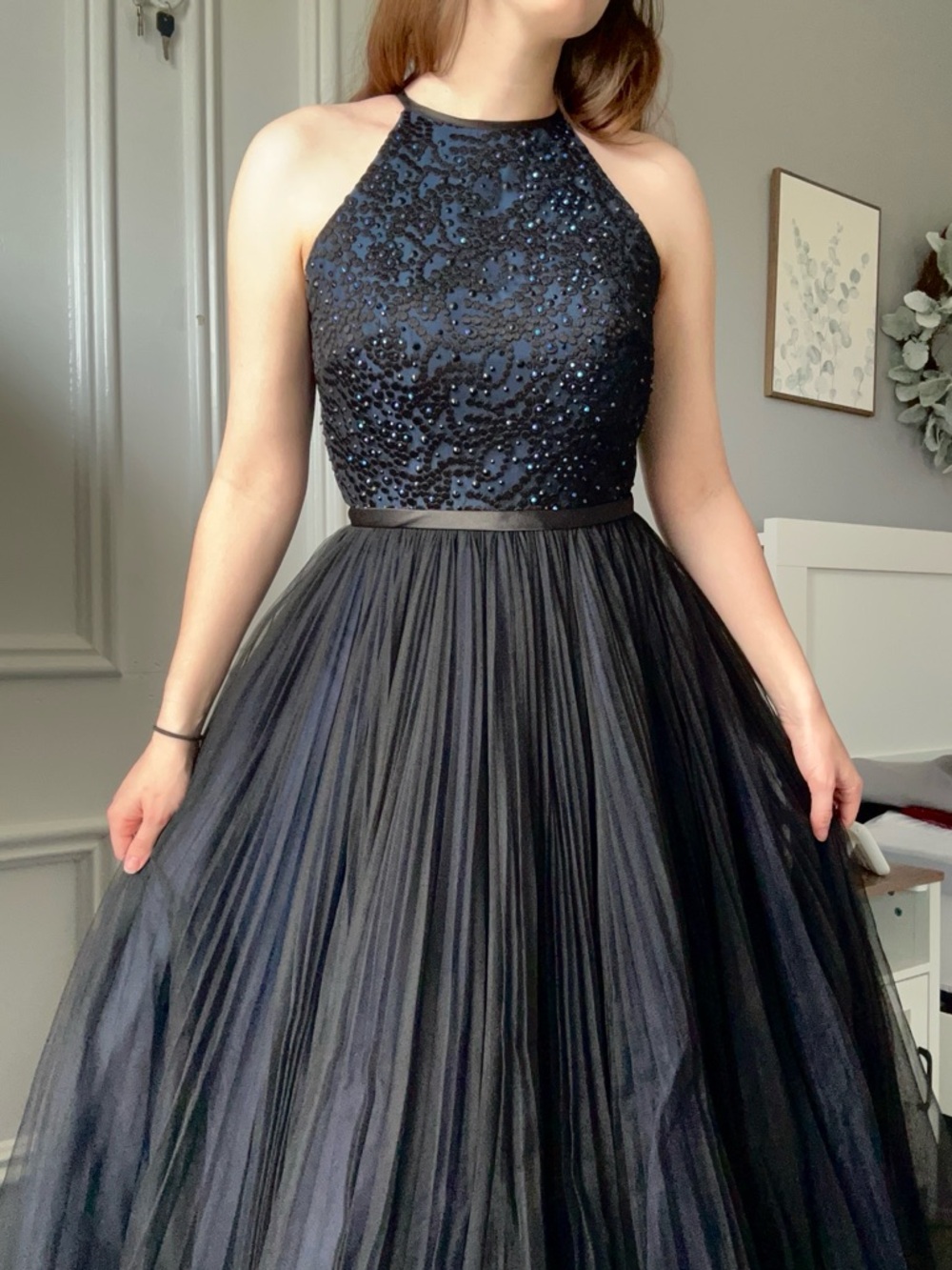 Sequin Halter Tulle Prom Dress